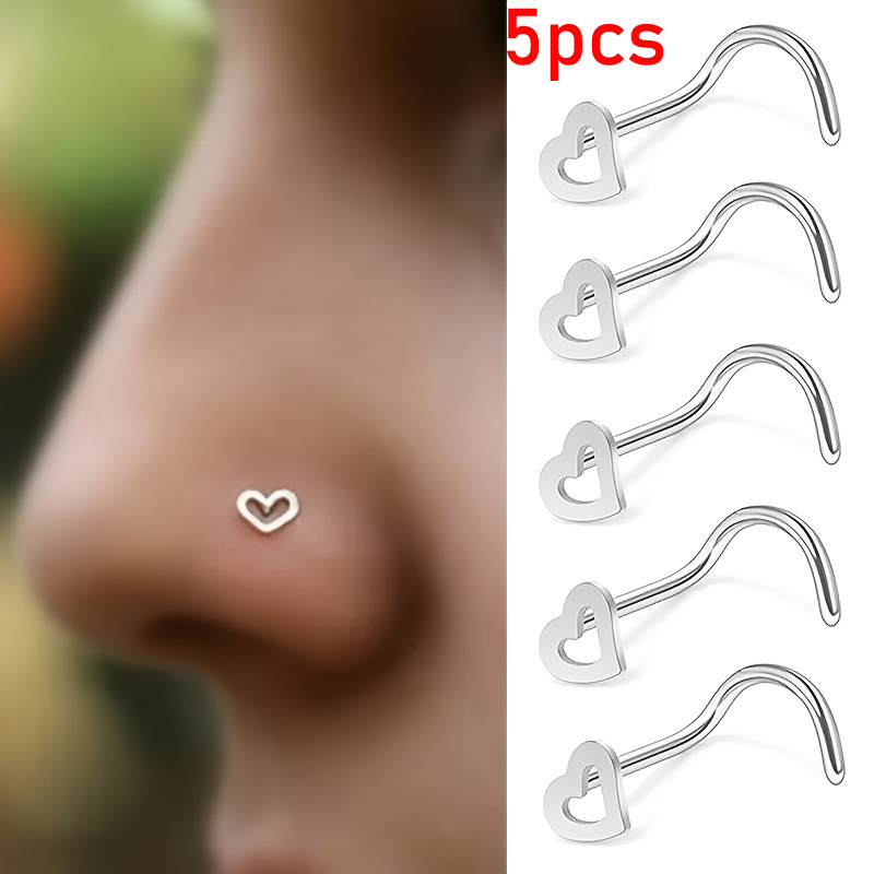 Nostril Screw Pin - 5szt Hollow Heart Nose Stud Set