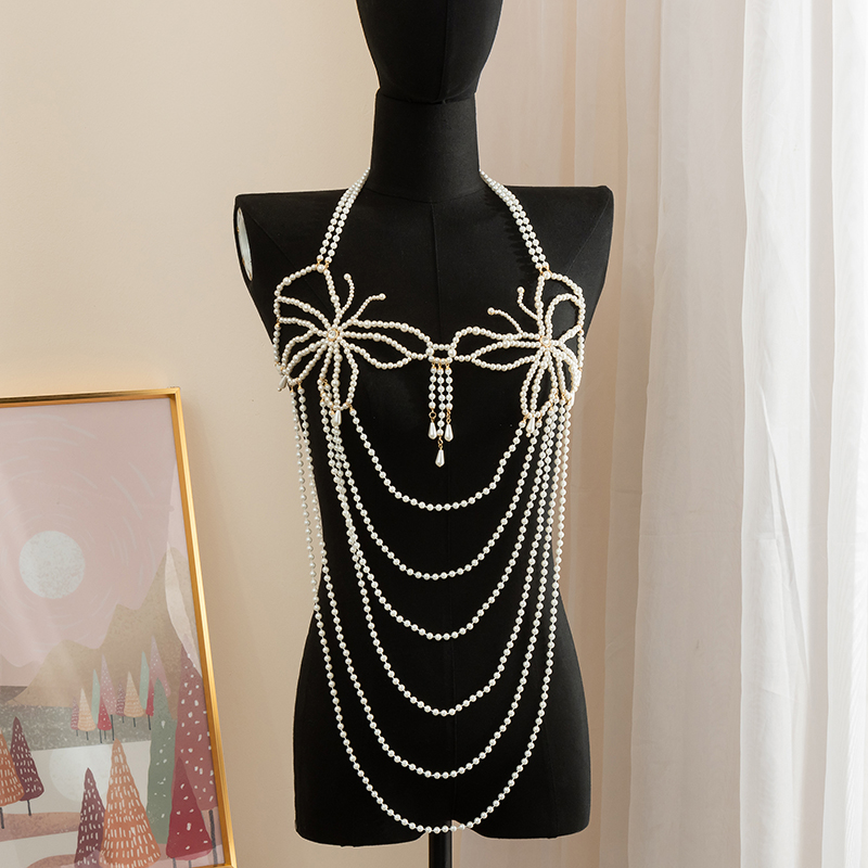 Body Jewelry Dress - Perłowa sukienka łańcuch moda prosta łańcuszek