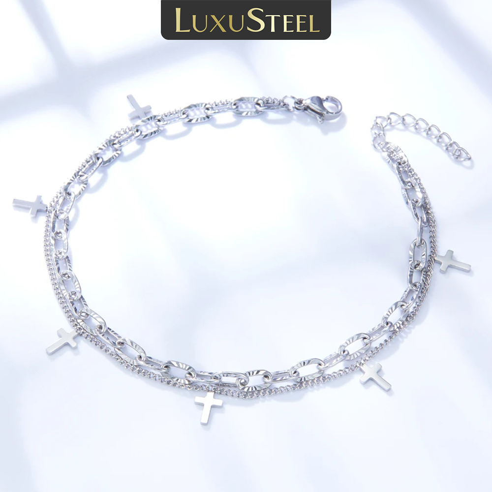 Body Jewelry Leg Chain - LUXUSTEEL Krzyż Podwójny Łańcuszek na Kostkę