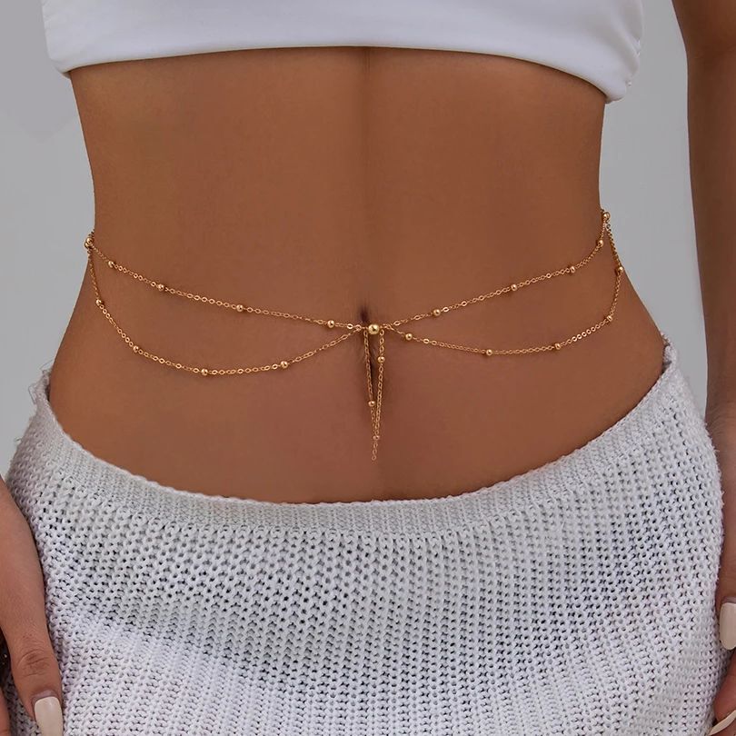 Body Jewelry Dress - KunJoe Wielowarstwowy złoty cienki łańcuszek z